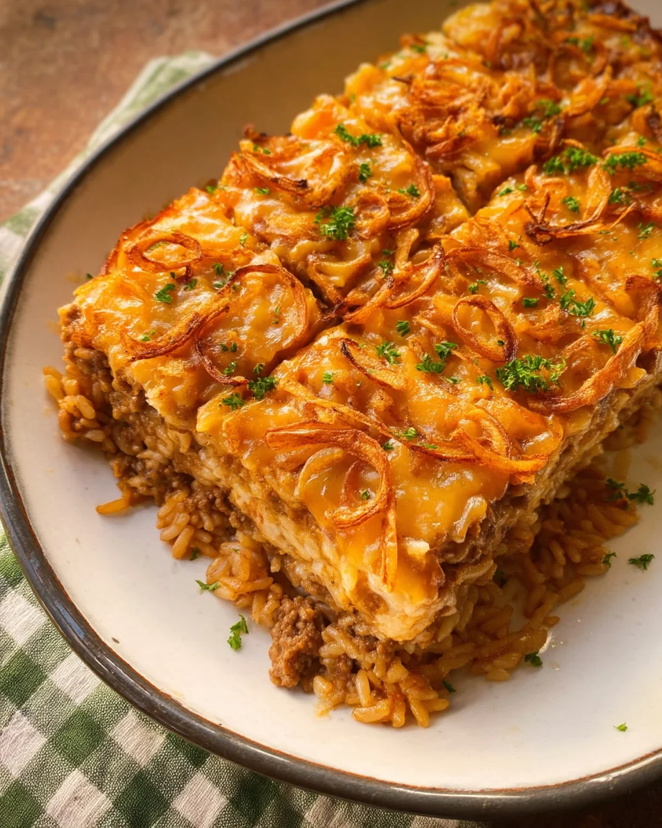 French Onion Ground Beef And Rice Casserole