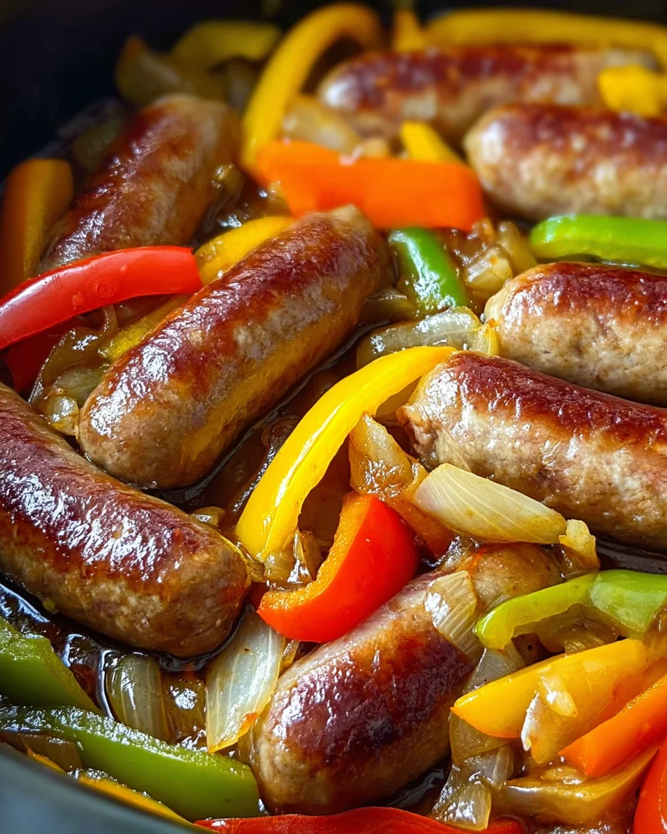 Slow Cooker Beer Bratwurst With Onions & Peppers