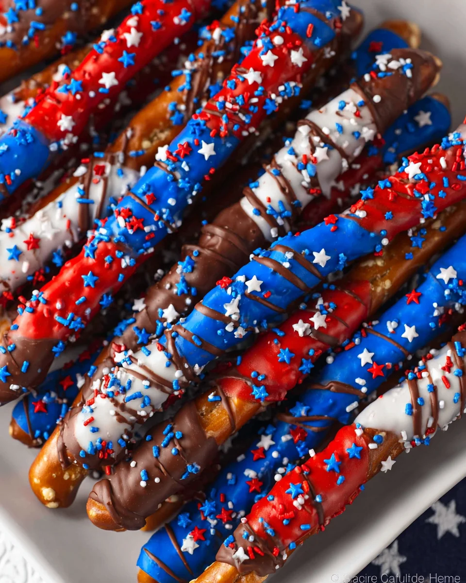 4th of July Chocolate Covered Pretzel Rods