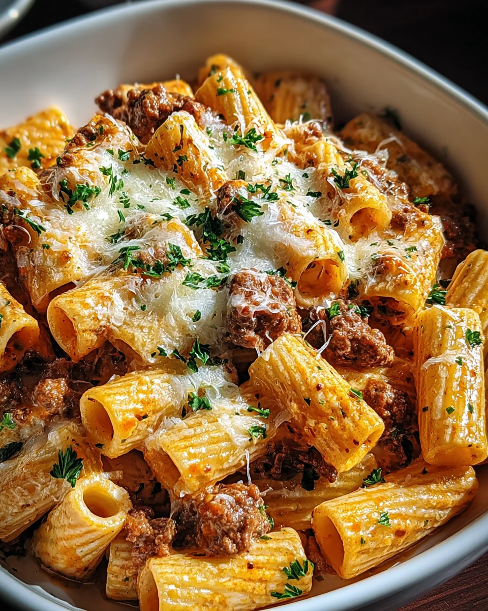 Creamy Parmesan Beef Rigatoni