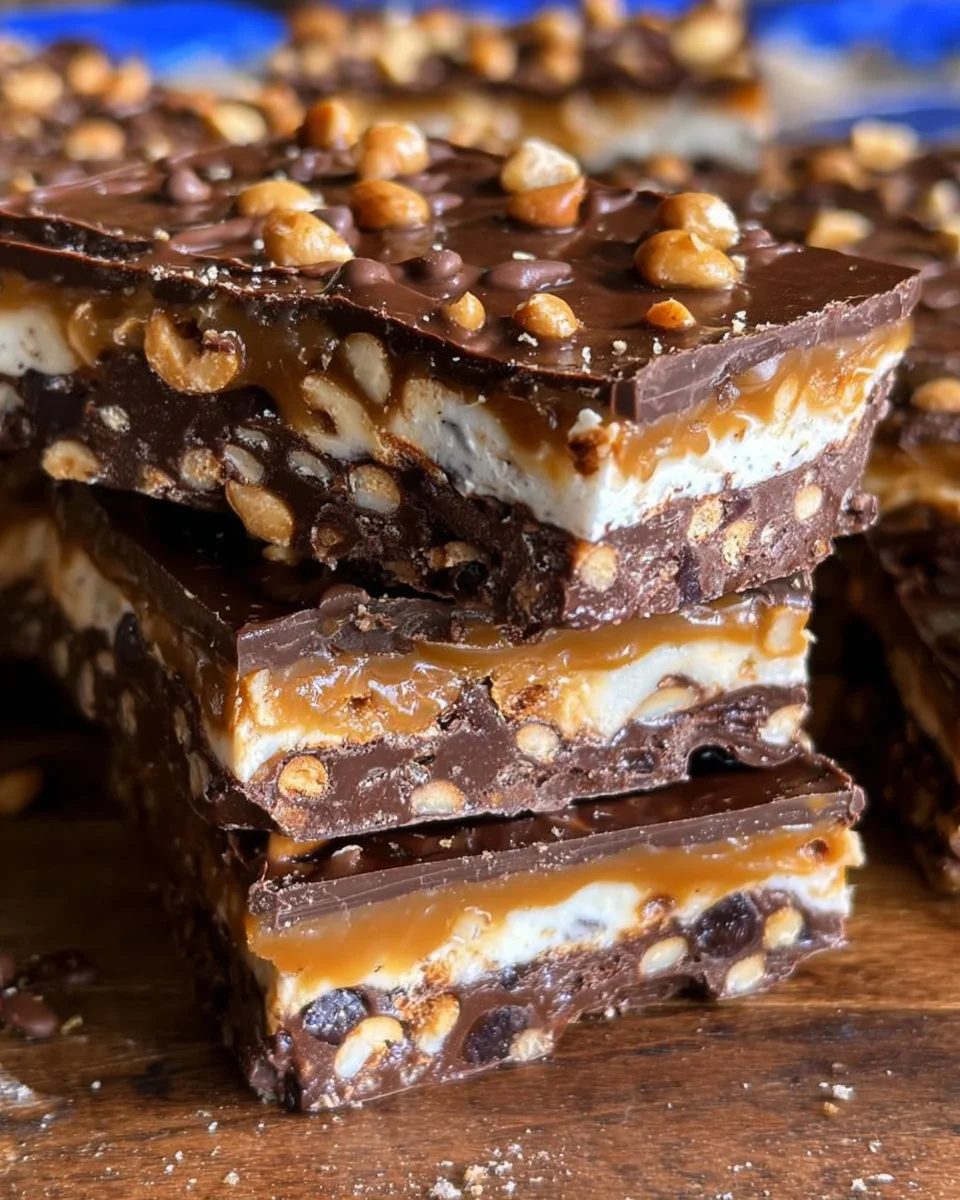 No Bake Crispy Snickers Bars 26 No