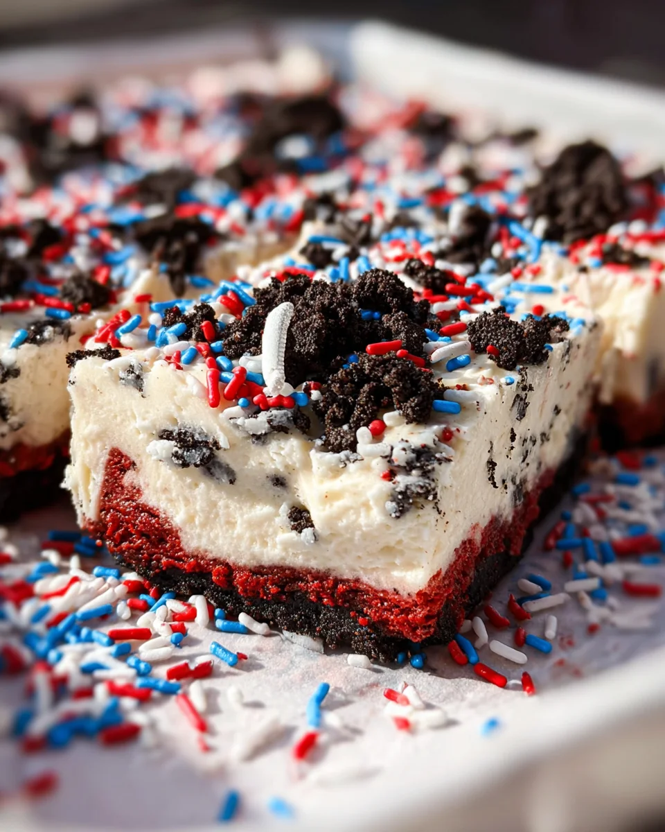 No Bake Fireworks Oreo Cheesecake bars