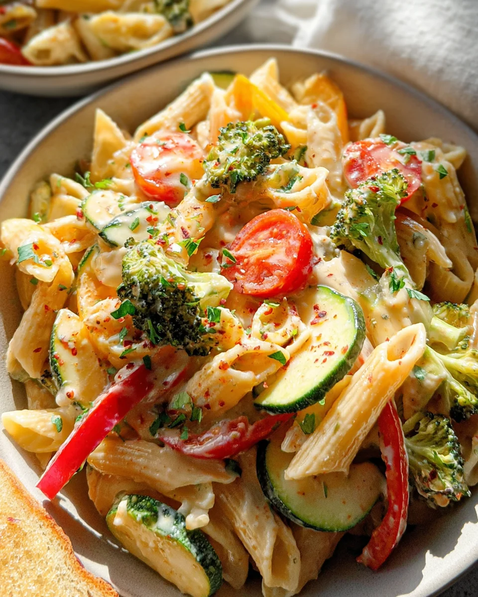 Vegan Pasta Primavera with Creamy Garlic Cashew Sauce