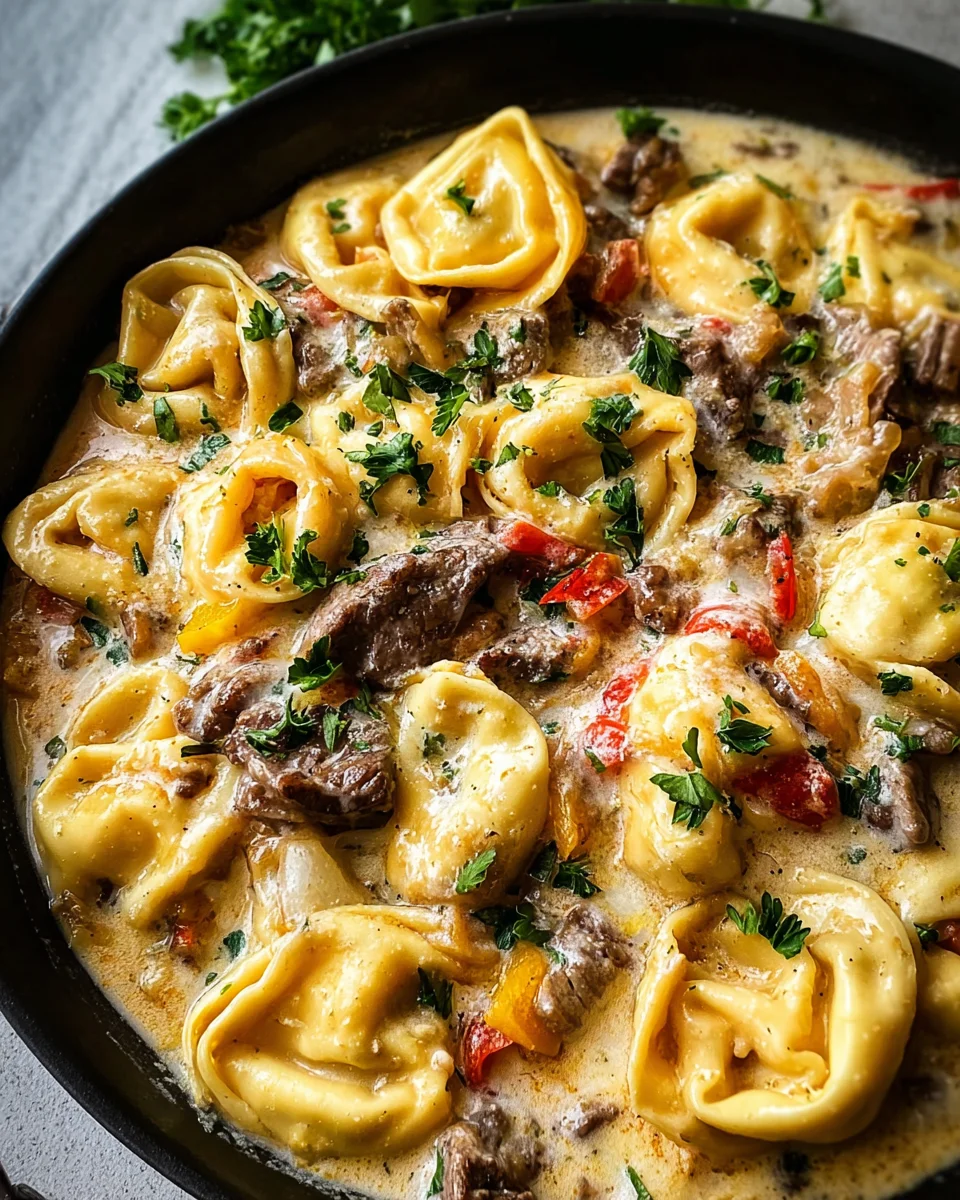Cheesesteak Tortellini in Creamy Provolone Sauce
