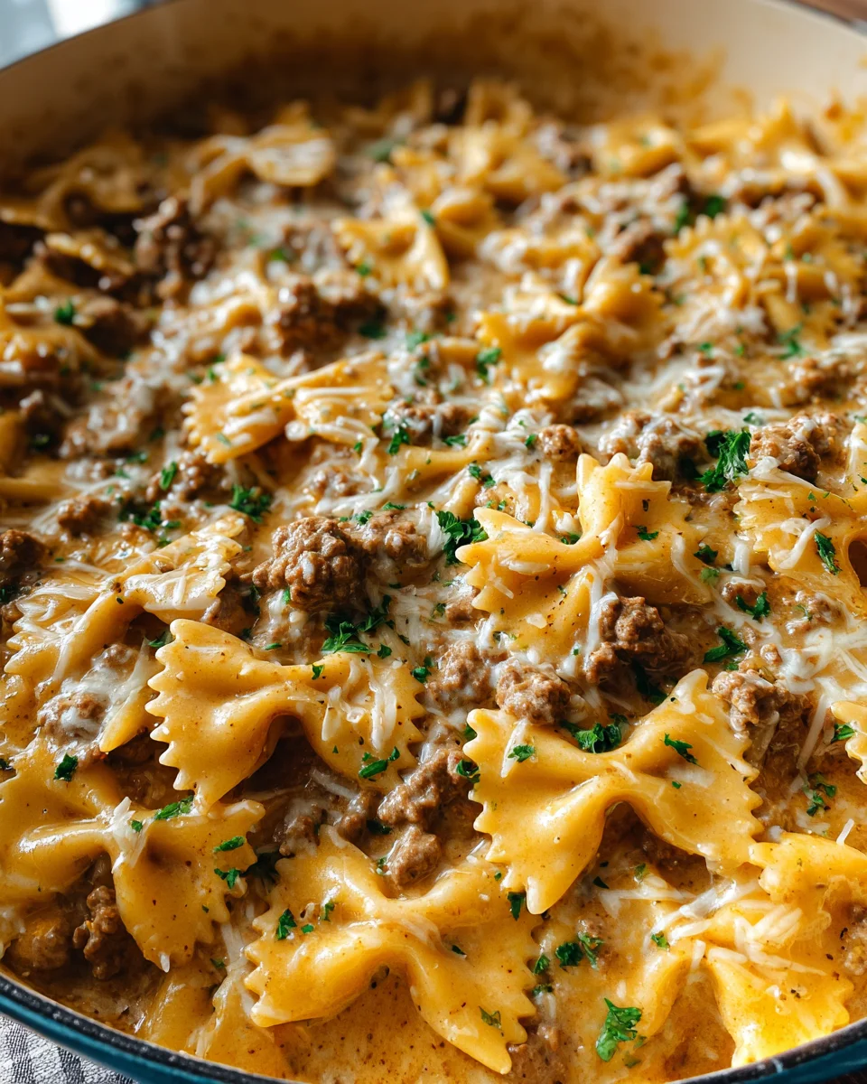 Cheesy Beef and Bowtie Pasta in Garlic Butter 20 Cheesy