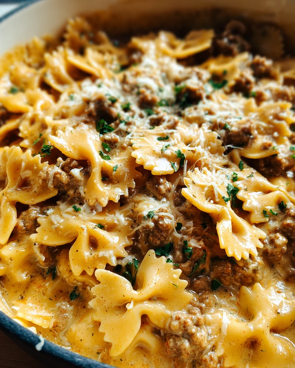 Cheesy Beef and Bowtie Pasta in Garlic Butter 21 Cheesy