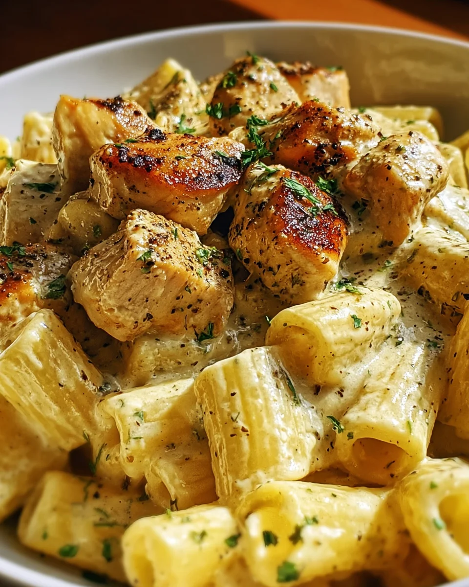 Creamy Garlic Butter Chicken and Rigatoni in Parmesan Sauce