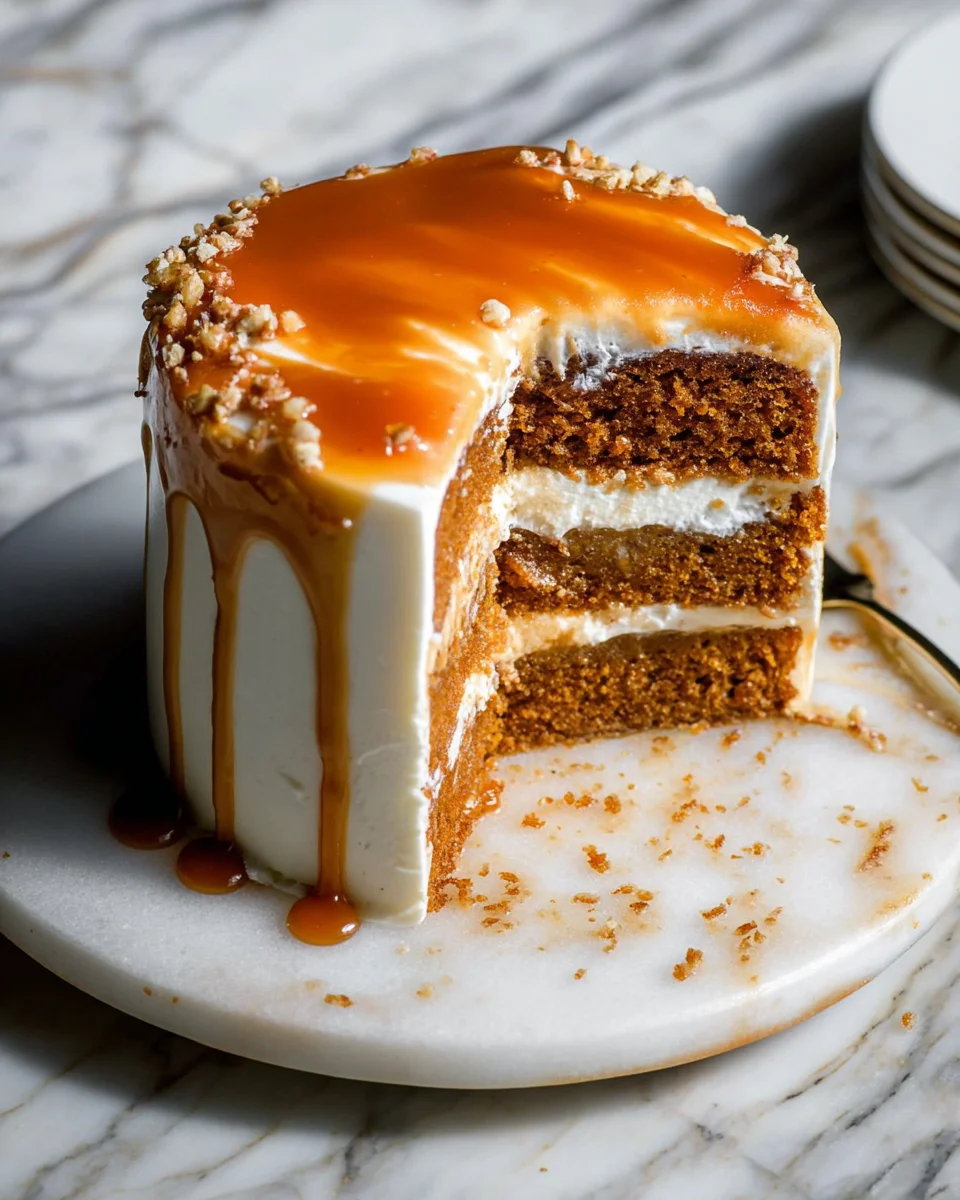 Pumpkin Cake with Cream Cheese Frosting and Salted Caramel Drizzle 35 Pumpkin