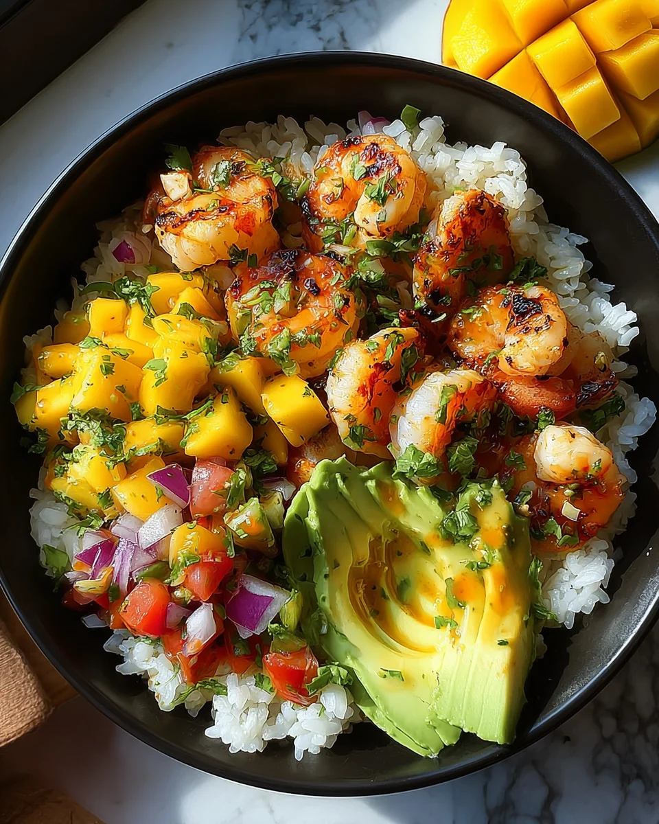 Shrimp and Avocado Bowls with Mango Salsa & Lime-Chili Sauce
