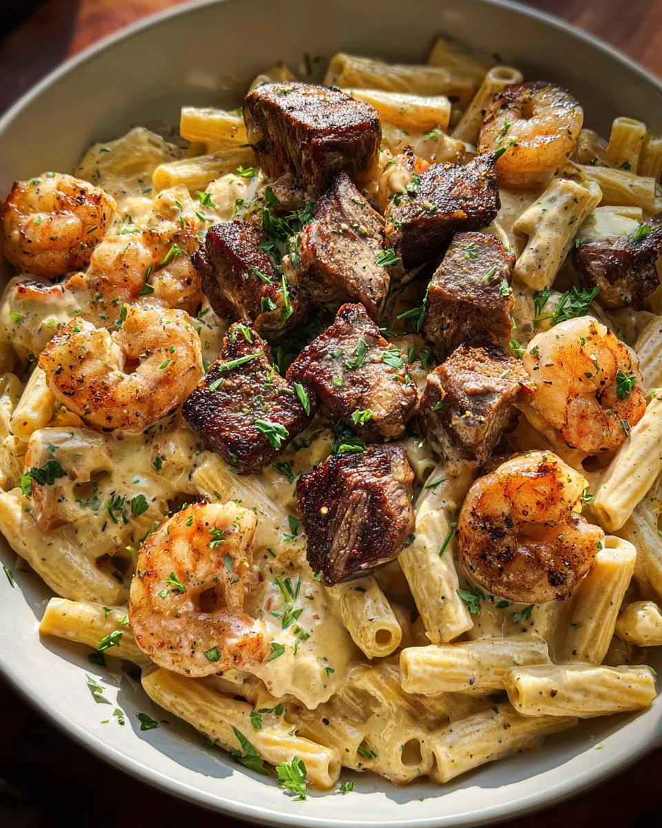 Blackened Steak and Shrimp Alfredo 19 Blackened