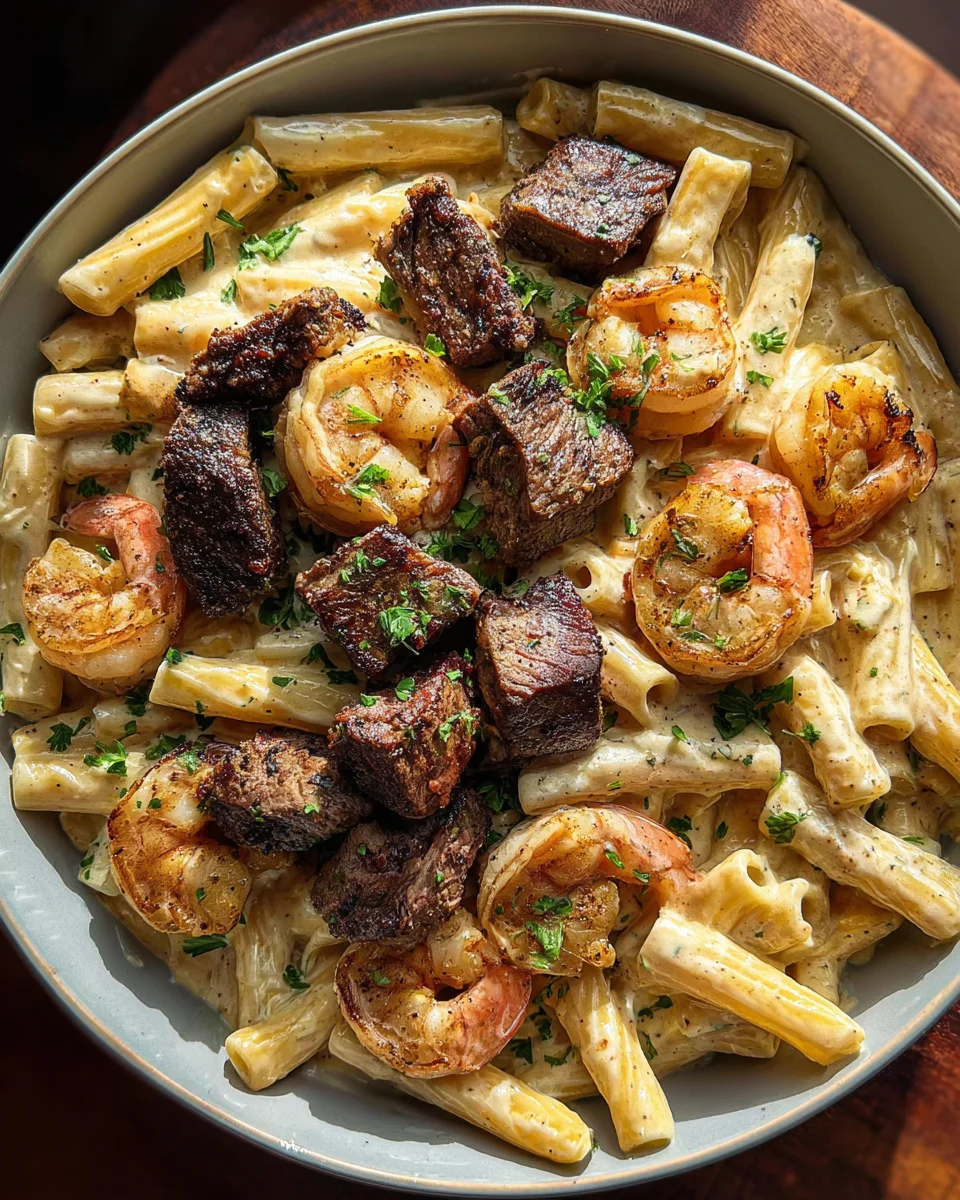 Blackened Steak and Shrimp Alfredo 20 Blackened