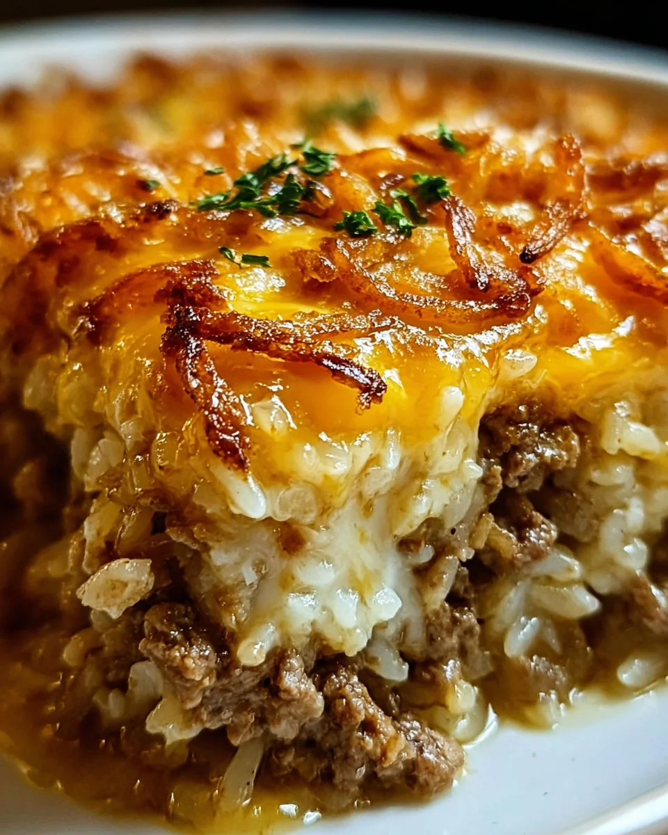French Onion Ground Beef and Rice Casserole