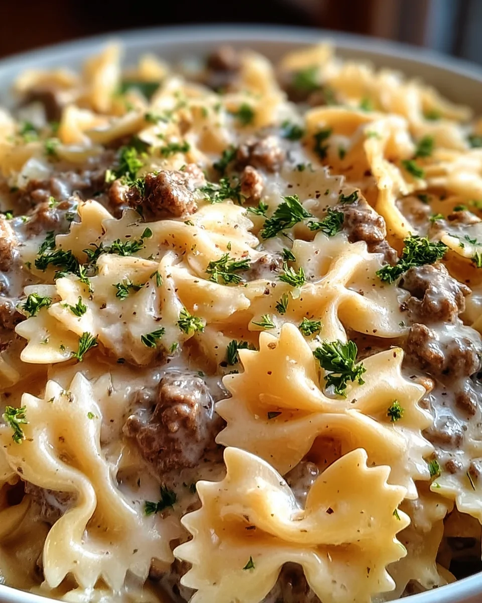 Beef and Bowtie Pasta with Alfredo Sauce 20 Beef
