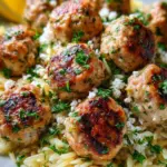 Greek Chicken Meatballs with Lemon Orzo 25 Greek Chicken Meatballs with Lemon Orzo