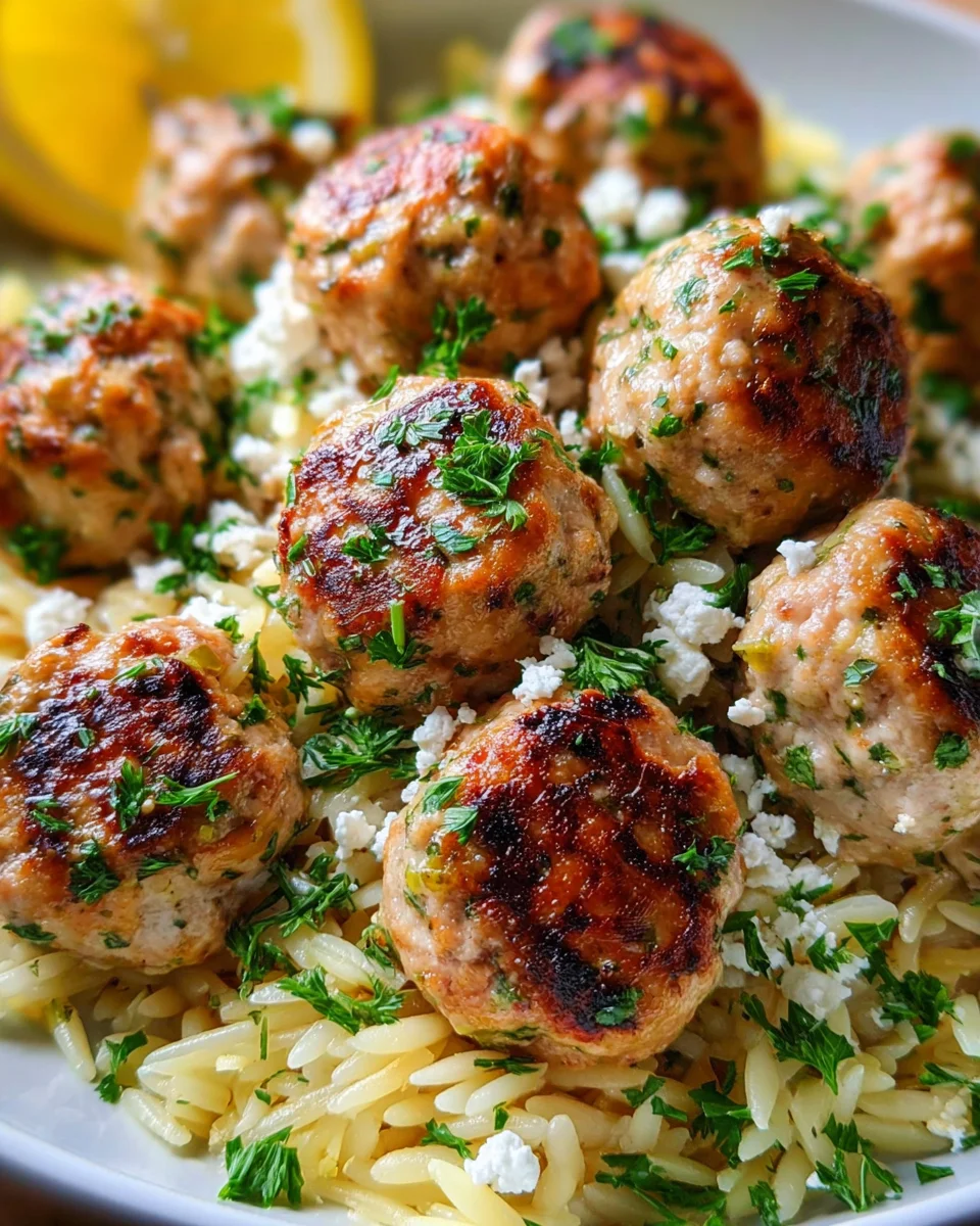 Greek Chicken Meatballs with Lemon Orzo 22 Greek Chicken Meatballs with Lemon Orzo
