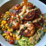Grilled Shrimp Bowl with Avocado, Corn Salsa & Creamy Sauce 34 Grilled Shrimp Bowl with Avocado, Corn Salsa & Creamy Sauce