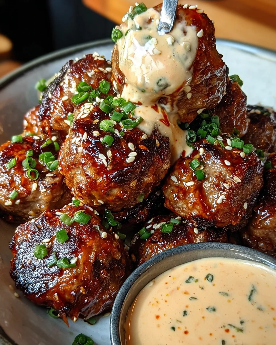 Korean BBQ Meatballs with Spicy Mayo Dip