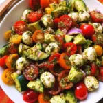 Tomato Cucumber Avocado Salad with Mozzarella and Basil Pesto 19 Tomato Cucumber Avocado Salad with Mozzarella and Basil Pesto