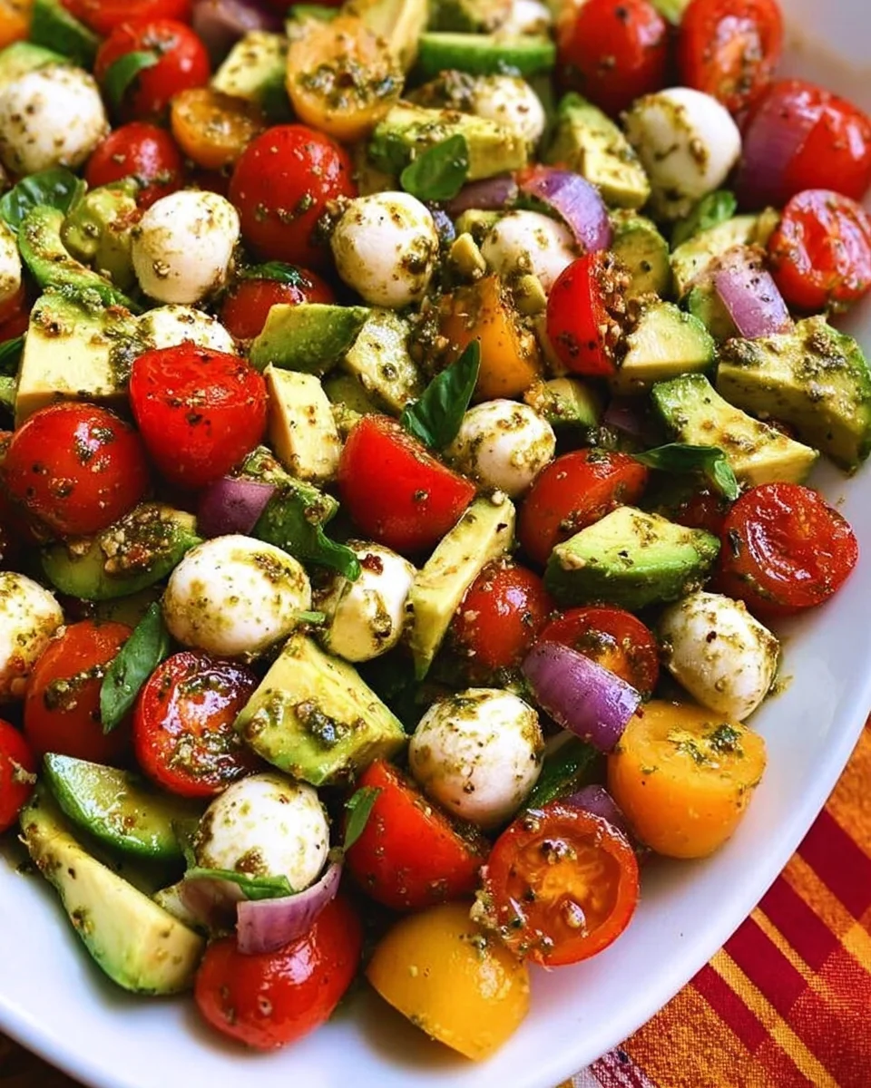 Tomato Cucumber Avocado Salad with Mozzarella and Basil Pesto 18 Tomato