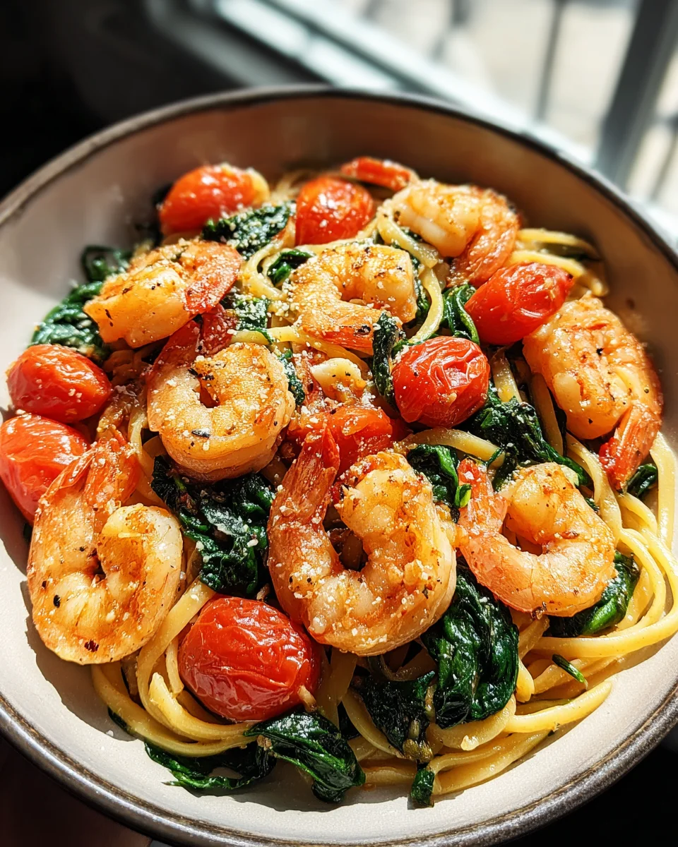 Tomato Spinach Shrimp Pasta