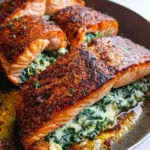 Blackened Salmon Stuffed with Spinach & Parmesan
