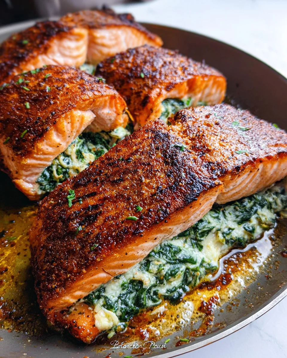 Blackened Salmon Stuffed with Spinach & Parmesan