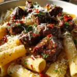Garlic Butter Steak Tips with Cheesy Rigatoni