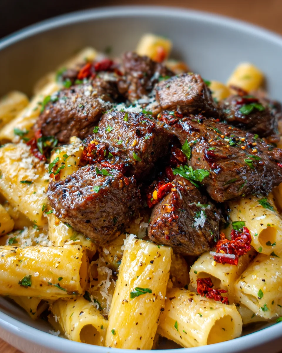 Garlic Butter Steak Tips with Cheesy Rigatoni 22 Garlic