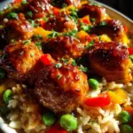Honey Garlic Meatball Rice Bake