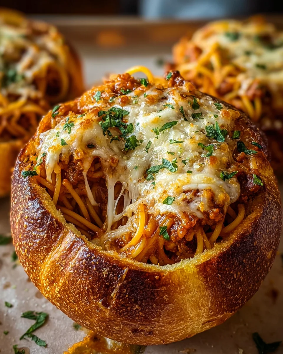 Spaghetti Garlic Bread Bowls