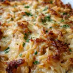 French Onion Chicken Orzo Casserole