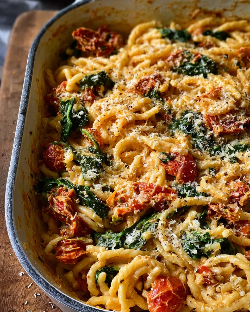 Baked Boursin Cheese Pasta with Sundried Tomatoes and Spinach 28 Baked Boursin Cheese Pasta with Sundried Tomatoes and Spinach
