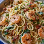 Creamy Tuscan shrimp linguine