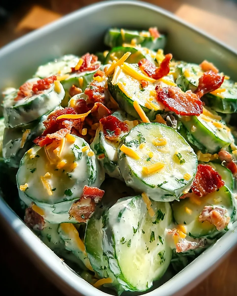 Creamy Cucumber Salad with Bacon and Cheese