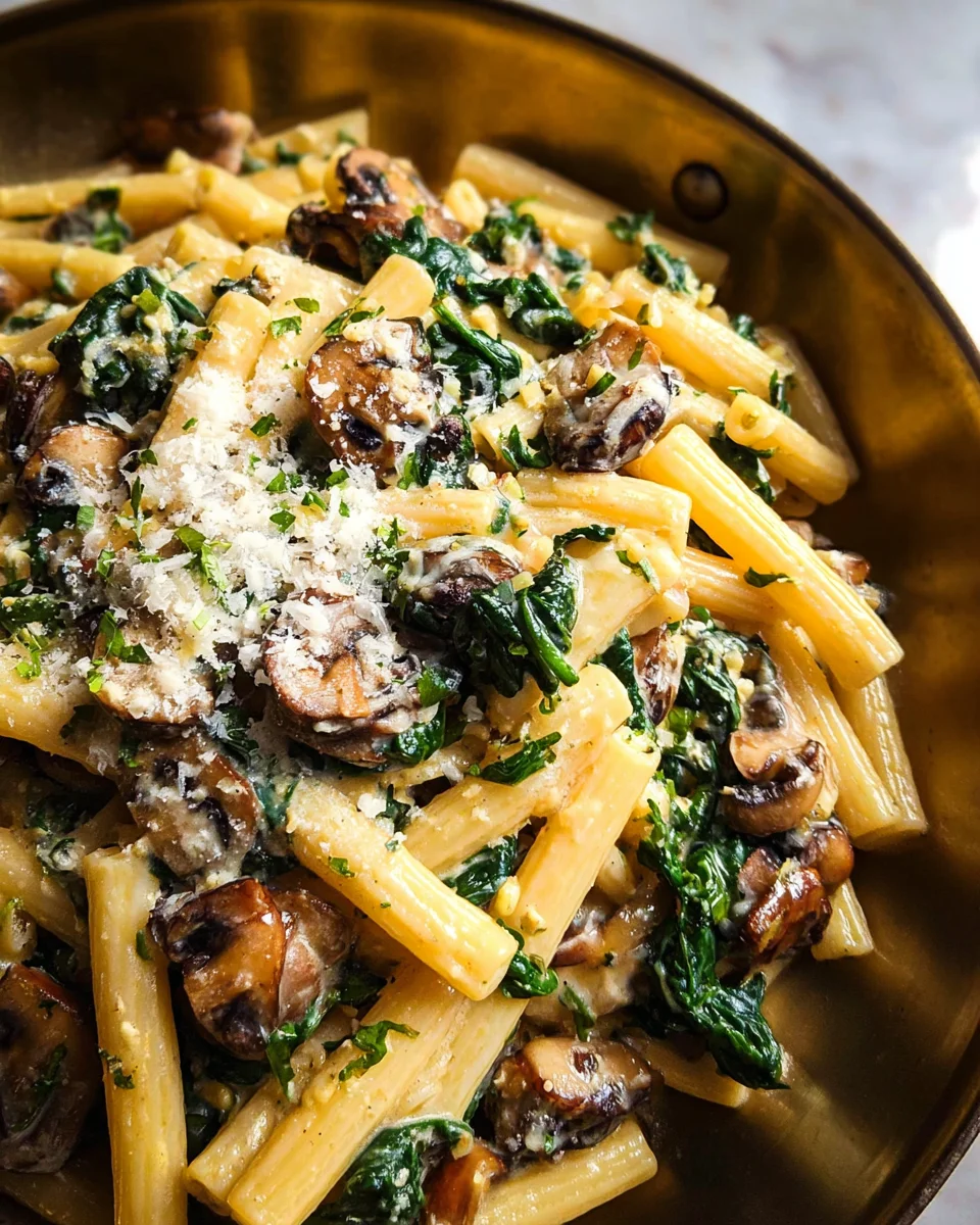 Creamy Parmesan Spinach Mushroom Pasta