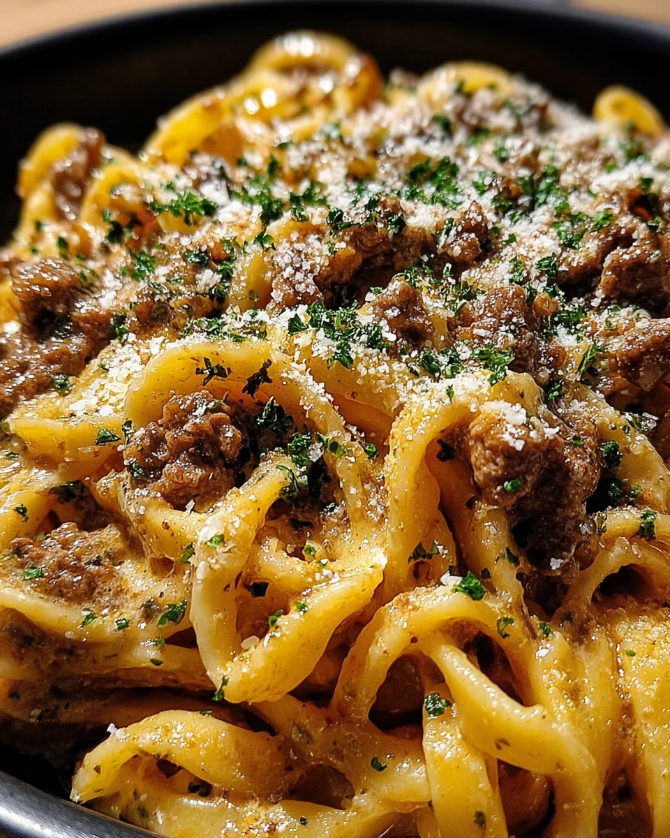 One-Pot Creamy Beef and Garlic Butter Pasta